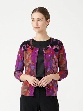 Joseph A Cardigan Purple Knit Grunge Floral Casual Office XLP